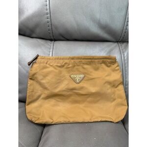 Prada Milano Tan Tessuto Nylon Pouch Clutch Bag Triangle Logo Made in Italy